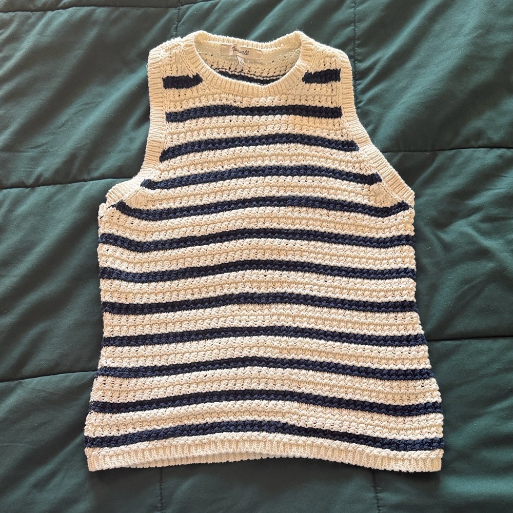 Madewell Navy and Cream Knit Top